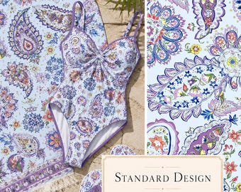 Blau-lila Paisley-Blumenmuster | Botanisches Zierstoffdesign (Digitaler Download)
