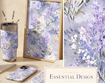 Lavendelfarbenes Aquarell-Blumenmotiv | Botanisches Digitalpapier (Sofort-Download)