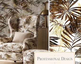 Tropisches Palmenblattmuster | Botanisches Stoffdesign in Braun und Gold (Digitaler Download)