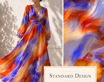 Abstraktes Aquarell-Flussmuster | Stoffdruck in Orange, Lila und Blau | Oberflächenmuster-Design | Digitaler Download