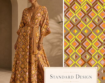 Nahtloses Retro-Diamantmuster | Geometrischer Stoffdruck in Orange-Braun (Digitaler Download)