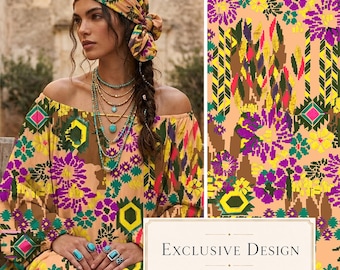 Ethnic Geometric Floral Seamless Pattern | Boho Tribal Fabric Print | Surface Pattern Design | Digital Download
