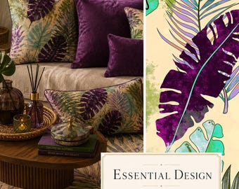 Tropisches Monstera-Blattmuster | Lila botanisches Stoffdesign (Digitaler Download)