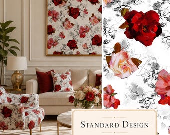 Romantisches Blumenmuster | Botanisches Oberflächendesign in Rot und Rosa (Digitaler Download)