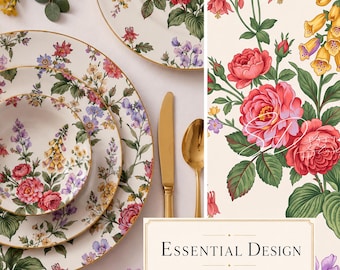 Vintage-Blumenmuster | Stoffdruck mit Cottagecore-Blumenmuster | Oberflächenmuster | Digitaler Download