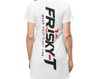 Frisky-T Logo Graphic T-Shirt Dress | Vertical Back Print, Wear Your Frisky Side