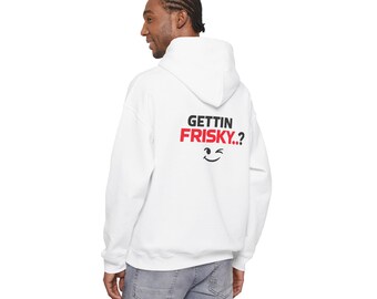 FRISKY-T Logo Hoodie, Minimal Streetwear Hoodie, Unisex Graphic Pullover, Racing Inspired Sweatshirt, Bold Logo Hoodie