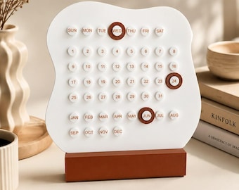 Eeuwigdurende bureaukalender: milieuvriendelijk decoratief ontwerp, herbruikbare datumtracker