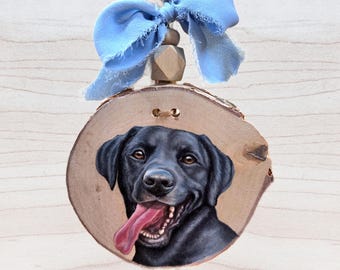 Custom Hand-Painted Pet Portrait Wood Slice Ornament, Dog Memorial Keepsake