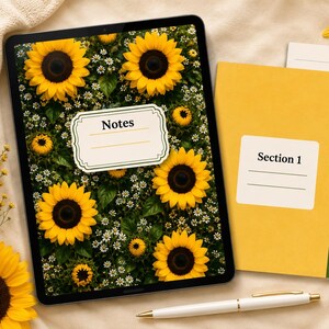Sunflower Floral Digital Notebook | 5 Section Hyperlinked Journal (Digital Download)