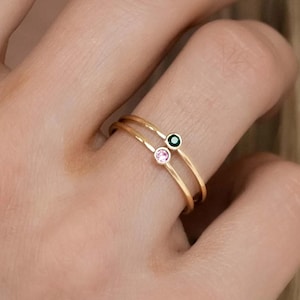 Personlig födelsestensring, stapelbara familjeringar, läcker guldring, stapelbar ring, minimalistiska smycken, gåvor till henne *STAPELBAR RINGPÅTA*