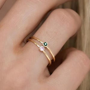 Personalized Dainty Birthstone Stacking Ring, Minimalist Gold Family Jewelry *STACKABLE BIRTHDAY GIFT*