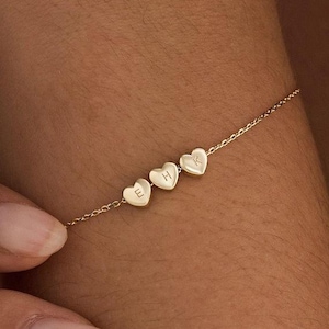 Tiny 3D Initial Heart Charm Bracelet, Custom Gold Letter Bracelet, Womens Bracelet, Personalised Gift, Christmas Gift for Her *BR103