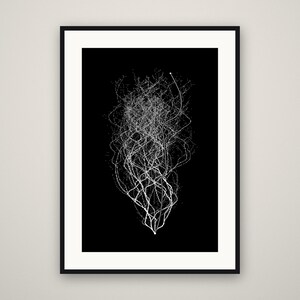 Stampa artistica generativa, arte murale algoritmica in bianco e nero, albero a mezzitoni a 1 bit, grande poster astratto, stampa artistica per ufficio