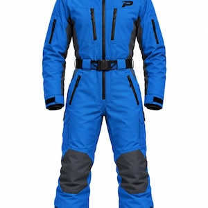 Herren-Skianzug in Blau und Schwarz, einteiliger Schneemobil-Overall, Winter-Schneebekleidung mit Kapuze
