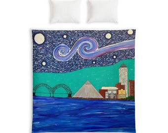 Juego de cama de algodón con el horizonte de Memphis, Tennessee.