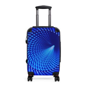 Maleta con estampado de remolinos azules: equipaje de viaje rígido con ruedas giratorias.