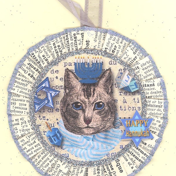 Kitty Cat Hanukkah | Hannukah ornament | Vintage style | Cat Ornament