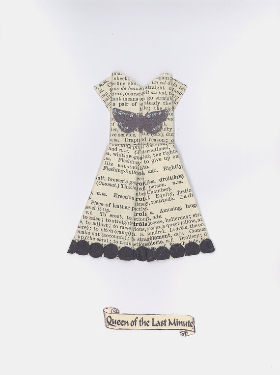 Origami Paper Dress Glitter Butterfly French Dictionary Page