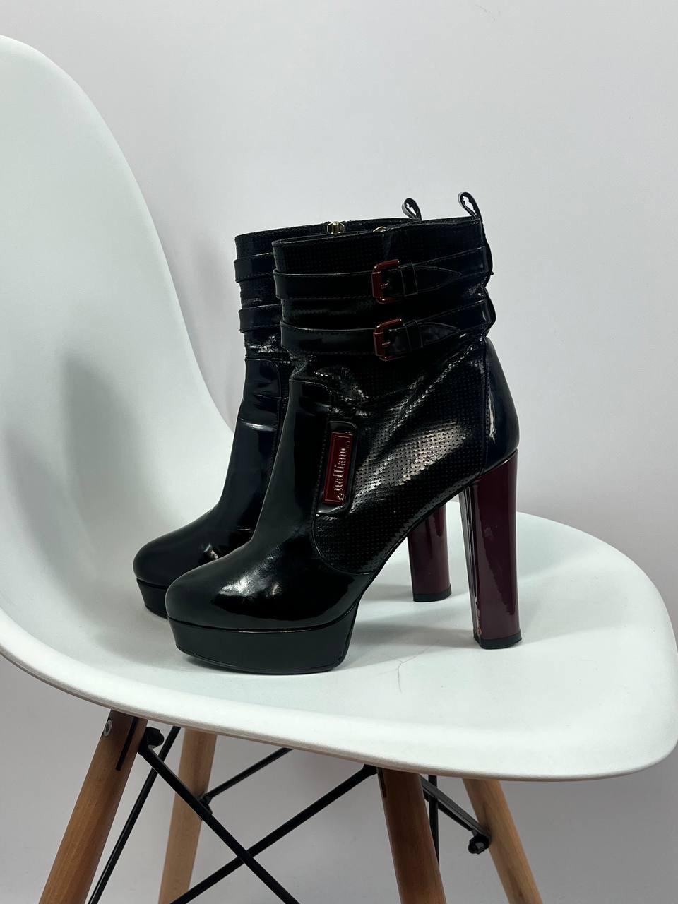 John Galliano, John Galliano Vintage Patent Leather Black-Burgundy Ankle Boots Size 39