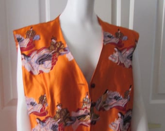 Chaleco Grande Asiático Naranja Figuras Japonesas Totalmente Forrado Unisex