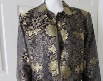 Blazer Asian Inspired Womans Jacket Gold Black size 14