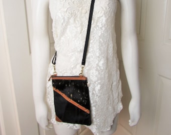 LEATHER COWNHIDE Crossbody purse Travel Upscale fashion forward bag.