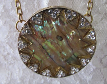 NECKLACE Unique Abalone Shell Goldwash long chain Statement One of a kind Pendant