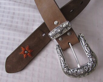 Rhinestone Western Leather Belt Size M Nocona Horseshoe  display picture 1