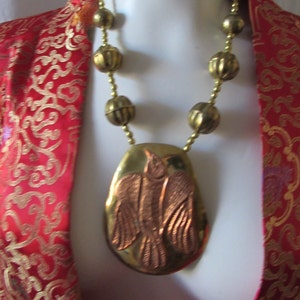 Necklace Falcon/Thunderbird. Boho Copper /brass/ retro/ vintage /hand tooled