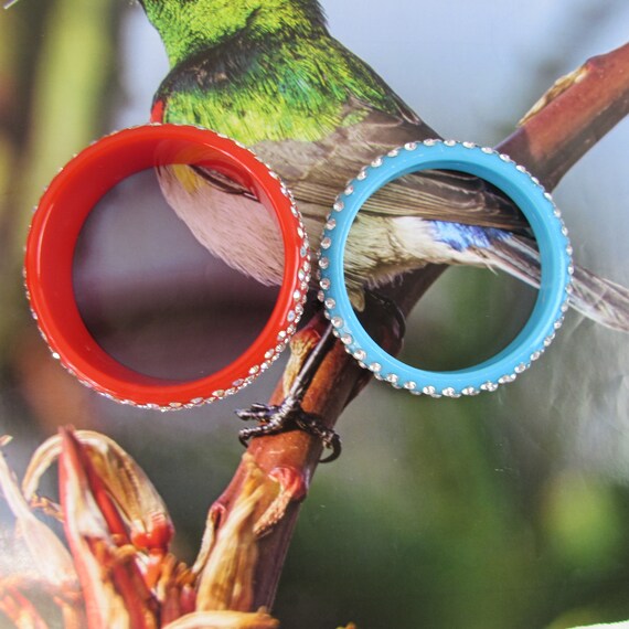TWO BANGLE BRACELETS Red and Blue Rhinestones - image 5