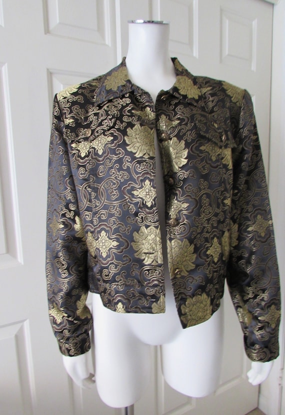 Blazer Asian Inspired Womans Jacket Gold Black siz