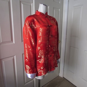 ASIAN LIGHTWEIGHT TOP Jacket Frog Buttons closure red gold dragon designs