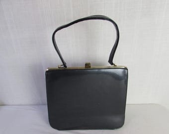 BOLSO Bolso de mano de los años 50 con ribete dorado gris oscuro y negro