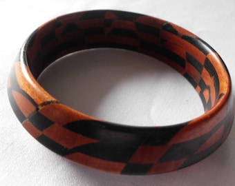 vintage 70's NATURAL WOOD BRACELET Boho  Art Deco