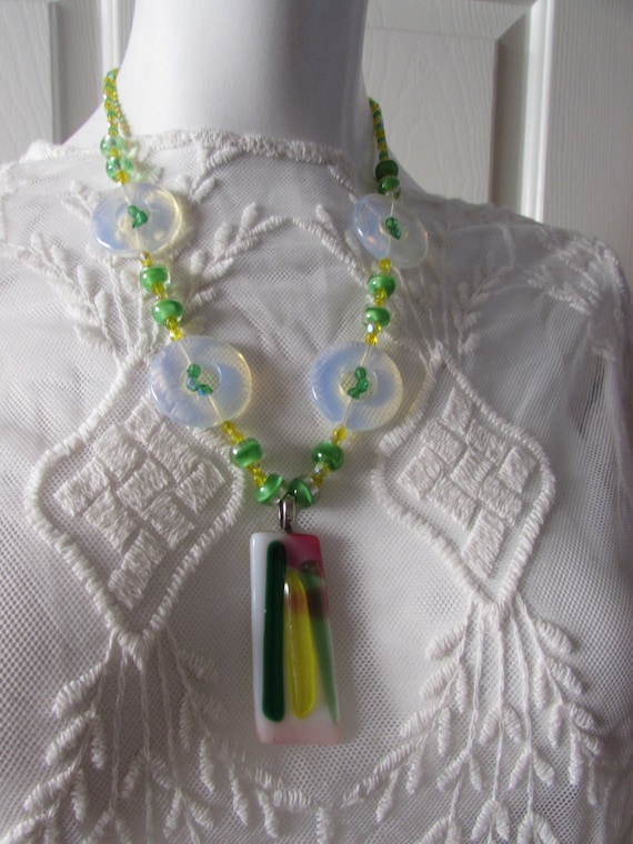 Necklace Contemporary Infused Glass and crystal Op