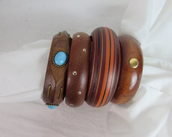 Four Wood Bracelets / retro jewelry Bangles Stack Bracelets