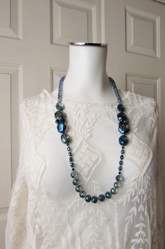 NECKLACE BLUE CRYSTALS Long elegant vintage costu… - image 5