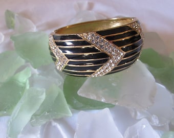 Klemarmband Zwart Goud Strass retro jaren 80