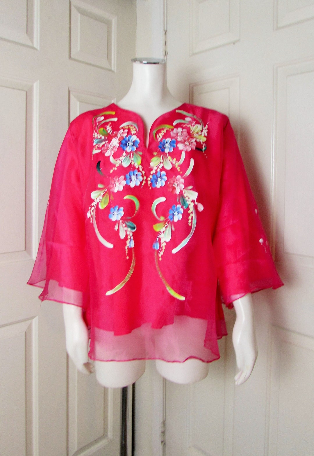 Large Hot Pink Organdy Top/ Hand Painted Fully Lined Party/event ...