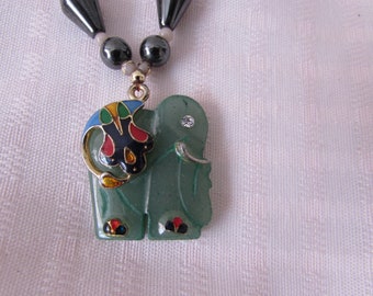 NECKLACE JADE ELEPHANT Cloisonné adjustable  magnetic beads