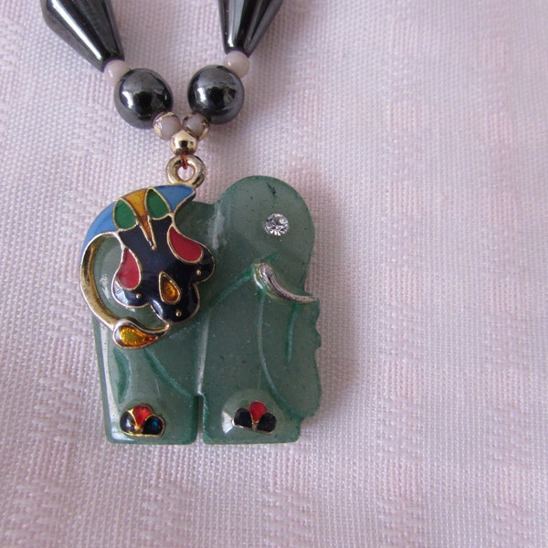 NECKLACE JADE ELEPHANT Cloisonné adjustable  magnetic beads