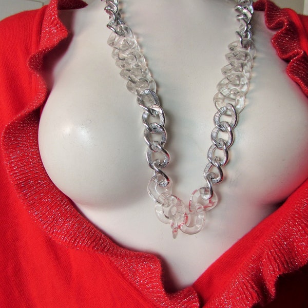Necklace Lucite and silver metal large chain link  fashion forward design Chunky  necklace
