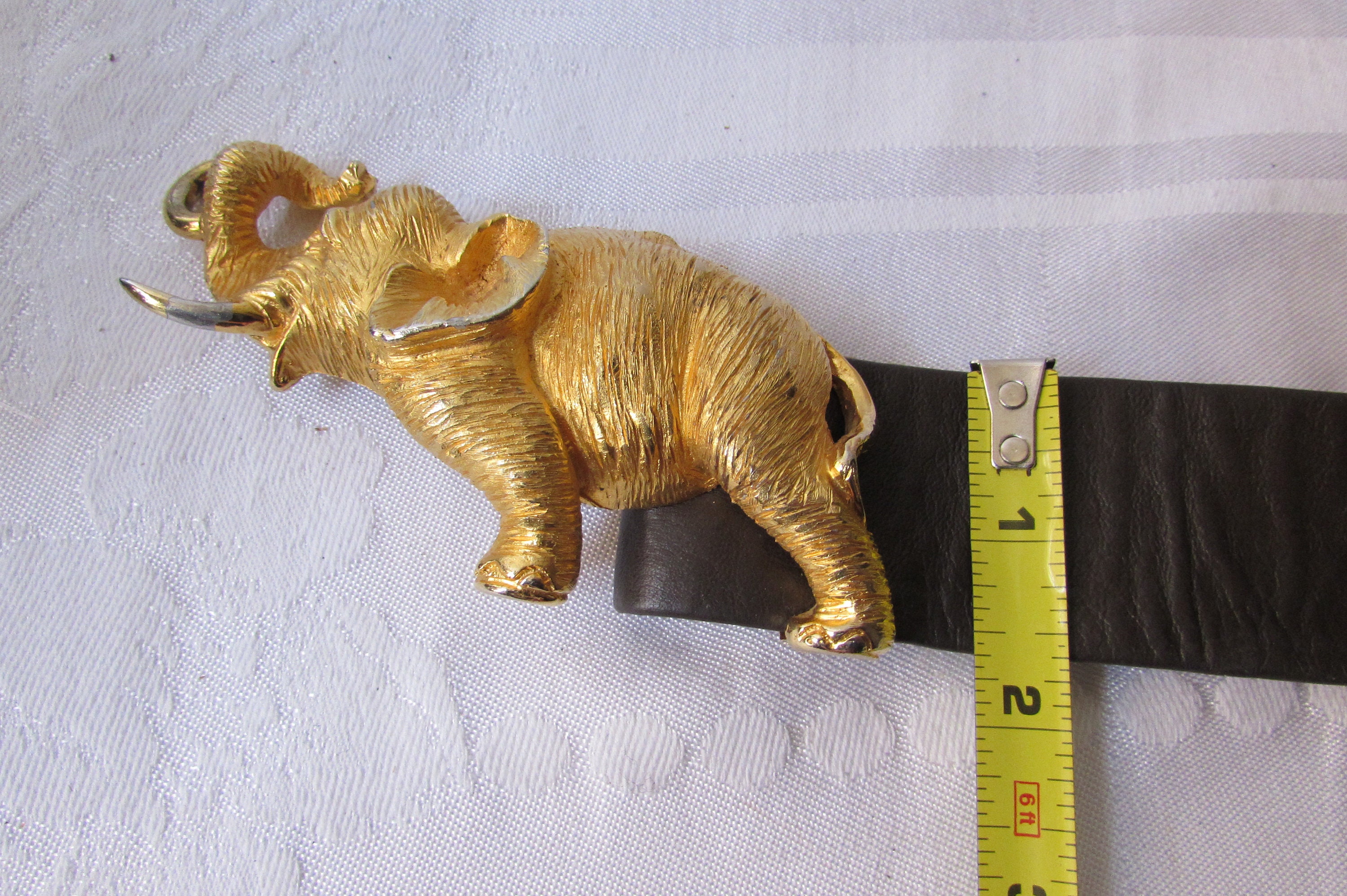 Deadstock NWT Vintage Alexis Kirk Elephant Belt BELT Alexis Kirk Gilt Elephant Embossed Brown Leather Belt C  main image 2