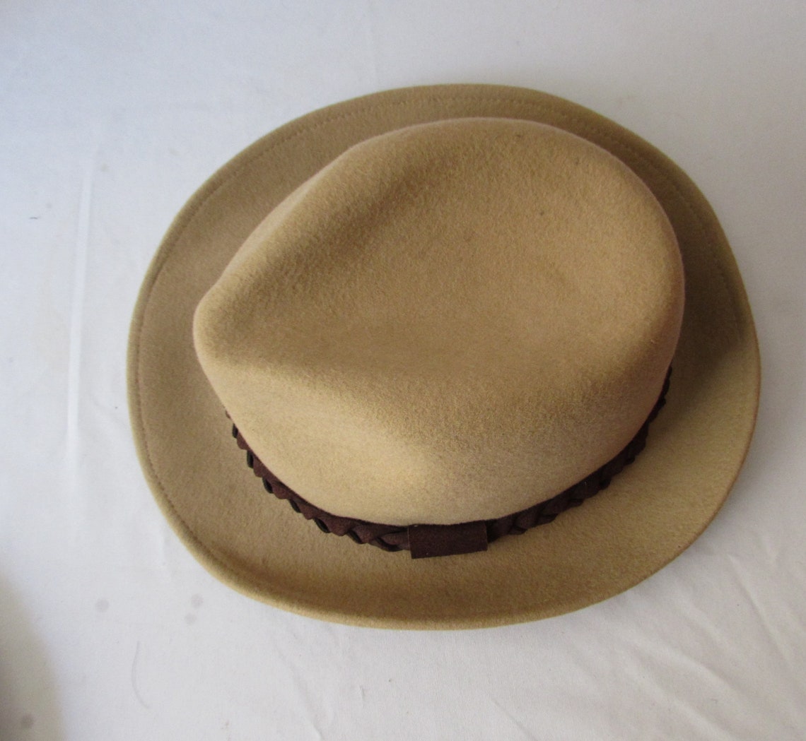 HAT Wool FEDORA ladies mens camel color brown braided headband Etsy