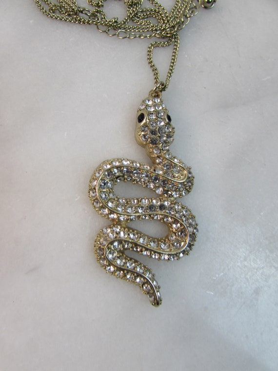 NECKLACE RHINESTONE SNAKE  Pendant Goldtone long c