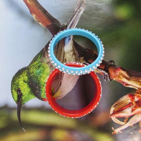 TWO BANGLE BRACELETS Red and Blue Rhinestones - image 3