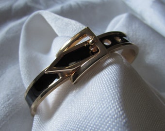 Buckle Bracelet Black Goldtone Adjustable retro vintage costume jewelry