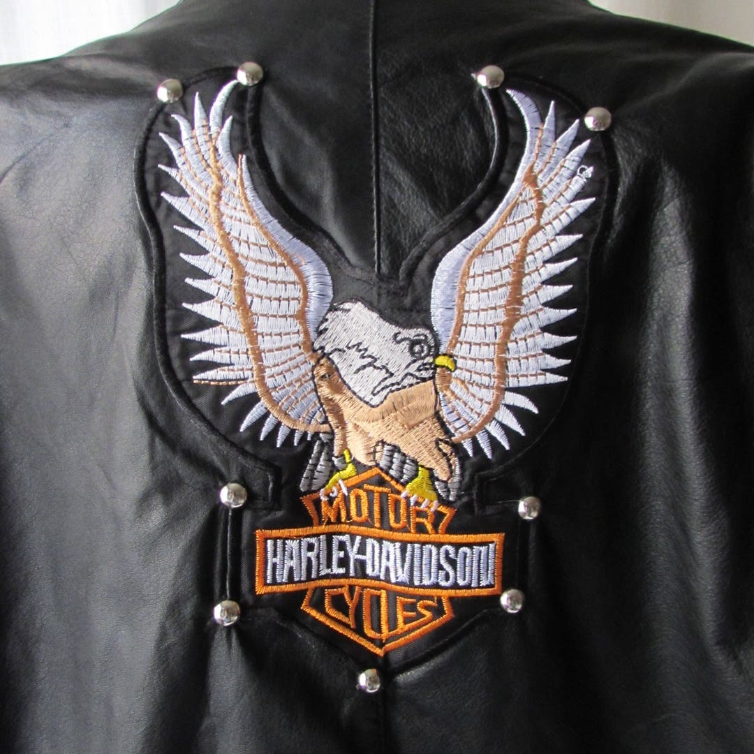 Harley Davidson Leather Jacket Womans Large Two Logos Front - Etsy