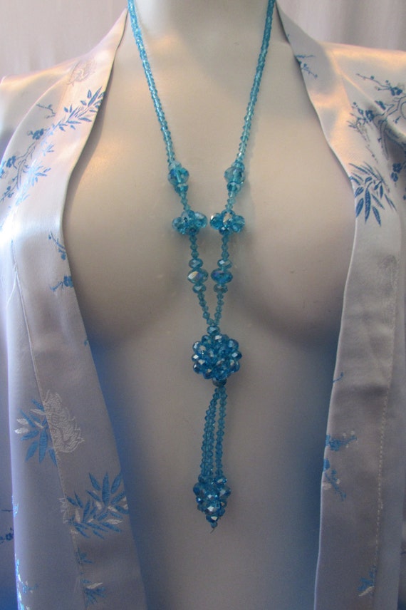 Vintage Blue Czechoslovakian CRYSTAL NECKLACE - image 1